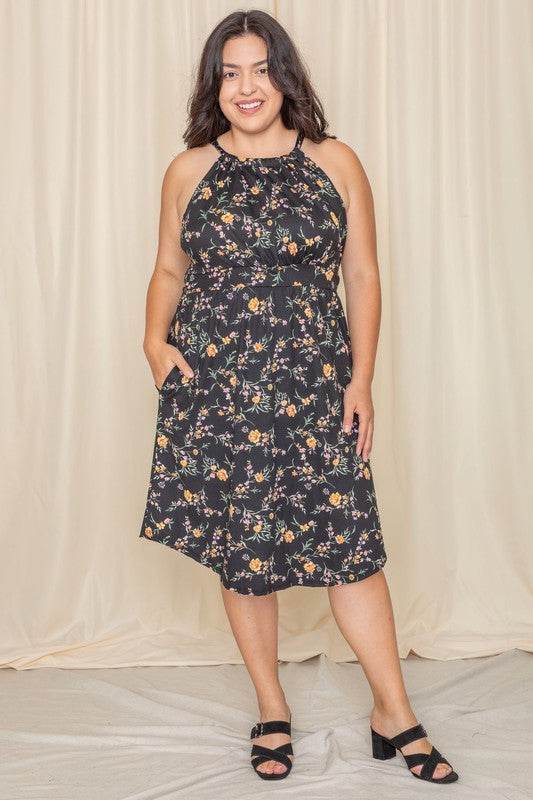 Plus Floral Halter Top Midi Dress - Shop Style & More | Fresh Looks, Everyday Deals & Free Shipping