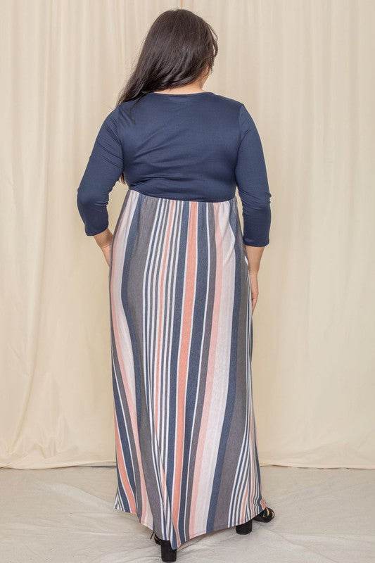 Plus Stripe Quarter Sleeve Maxi Dress - Shop Style & More | Fresh Looks, Everyday Deals & Free Shipping