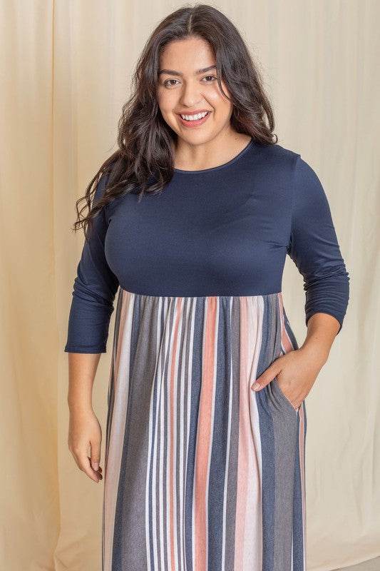 Plus Stripe Quarter Sleeve Maxi Dress - Shop Style & More | Fresh Looks, Everyday Deals & Free Shipping