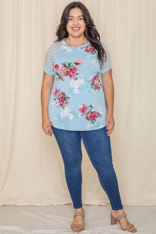 Plus stripe sleeve floral top/tunic - Shop Style & More | Fresh Looks, Everyday Deals & Free Shipping