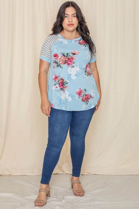 Plus stripe sleeve floral top/tunic - Shop Style & More | Fresh Looks, Everyday Deals & Free Shipping