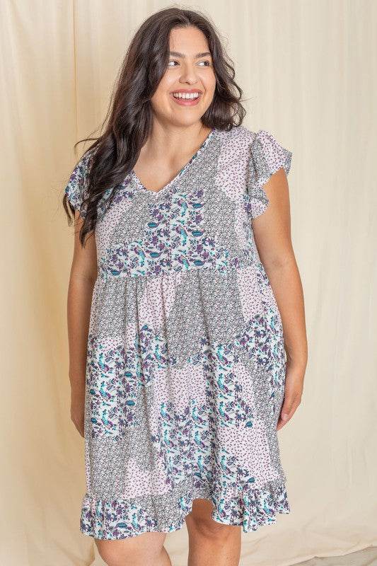Plus Mix Floral Flutter Sleeve Mini Dress - Shop Style & More | Fresh Looks, Everyday Deals & Free Shipping