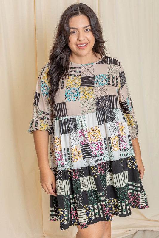Plus Ditsy Floral Patch Work Dress - Shop Style & More | Fresh Looks, Everyday Deals & Free Shipping