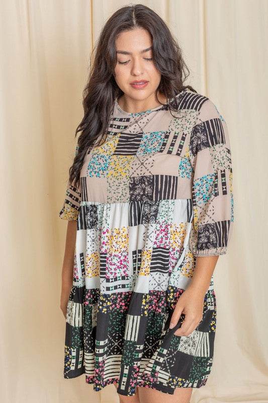 Plus Ditsy Floral Patch Work Dress - Shop Style & More | Fresh Looks, Everyday Deals & Free Shipping