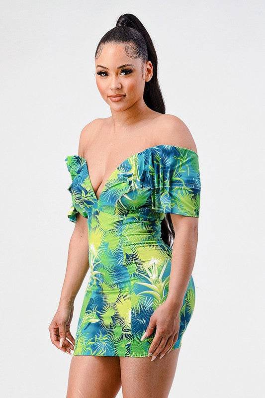 Neon garden off shoulder fitted mini dress - Shop Style & More | Fresh Looks, Everyday Deals & Free Shipping