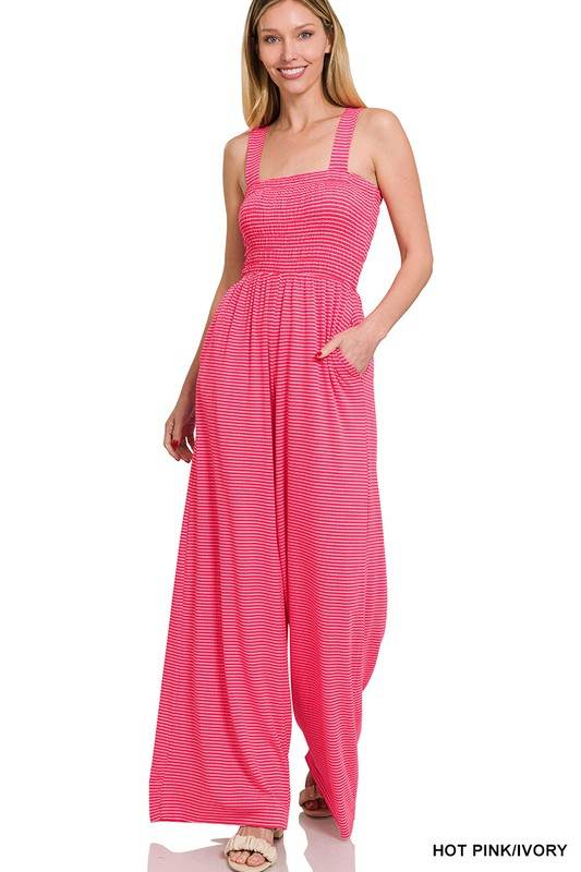 Smocked Top Striped Jumpsuit - Shop Style & More | Fresh Looks, Everyday Deals & Free Shipping