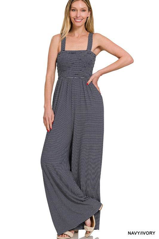 Smocked Top Striped Jumpsuit - Shop Style & More | Fresh Looks, Everyday Deals & Free Shipping