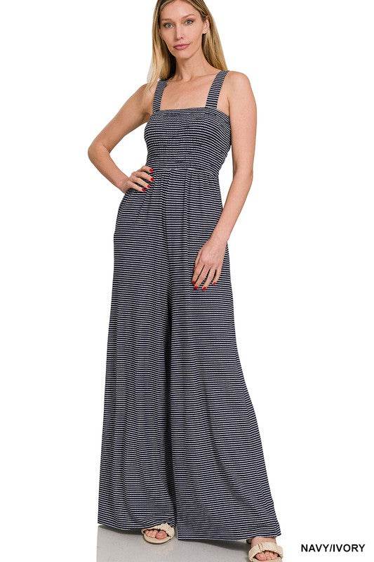 Smocked Top Striped Jumpsuit - Shop Style & More | Fresh Looks, Everyday Deals & Free Shipping