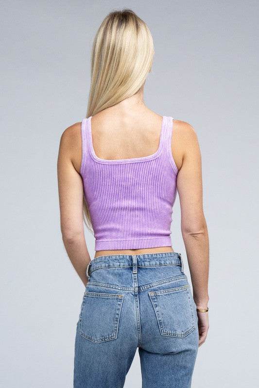 2-Way Neckline Washed Ribbed Cropped Tank Top - Shop Style & More | Fresh Looks, Everyday Deals & Free Shipping