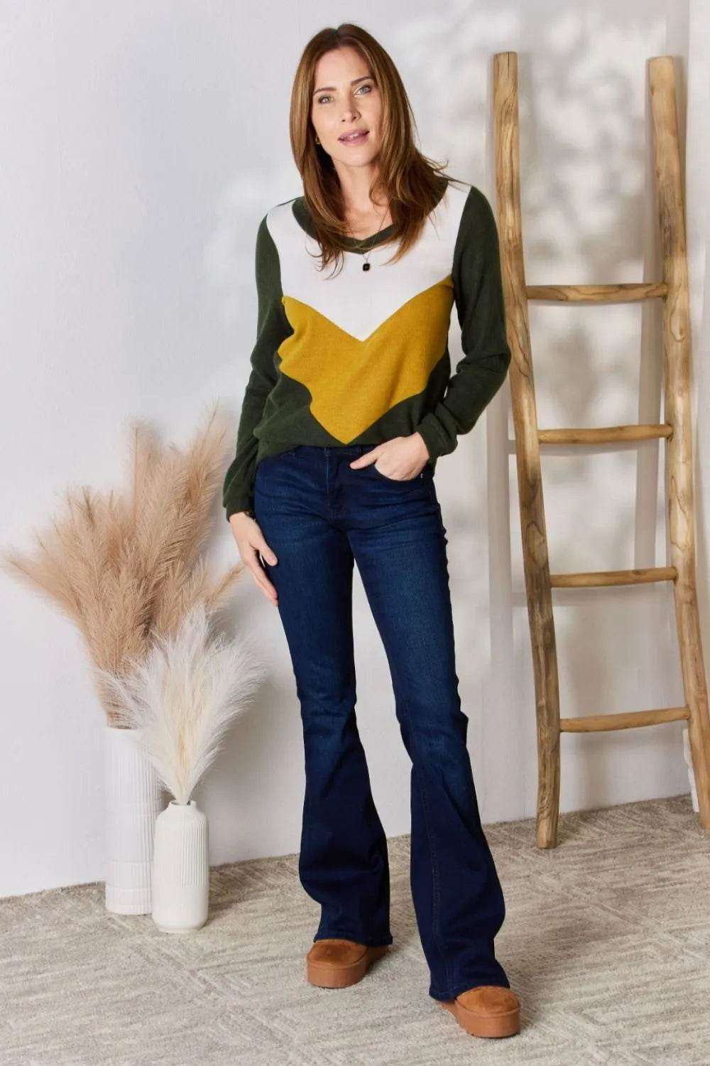 Hailey & Co Full Size Colorblock V-Neck Blouse - Shop Style & More | Fresh Looks, Everyday Deals & Free Shipping
