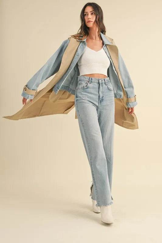 MABLE Layered Look Trench Coat With Denim Jacket - Shop Style & More | Fresh Looks, Everyday Deals & Free Shipping