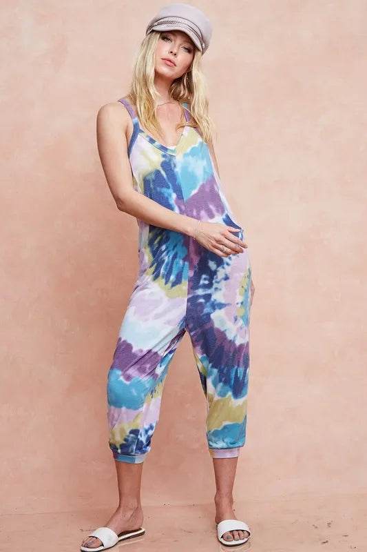 BiBi Tie Dye Knit Mid-length Casual Jumpsuit - Shop Style & More | Fresh Looks, Everyday Deals & Free Shipping