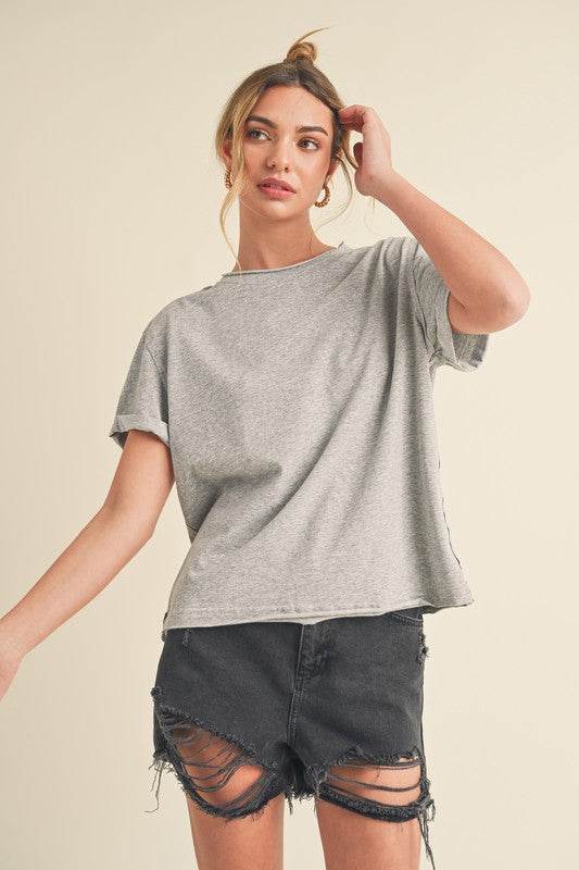 Aemi + Co Exposed Seam Round Neck Short Sleeve T-Shirt - Shop Style & More | Fresh Looks, Everyday Deals & Free Shipping