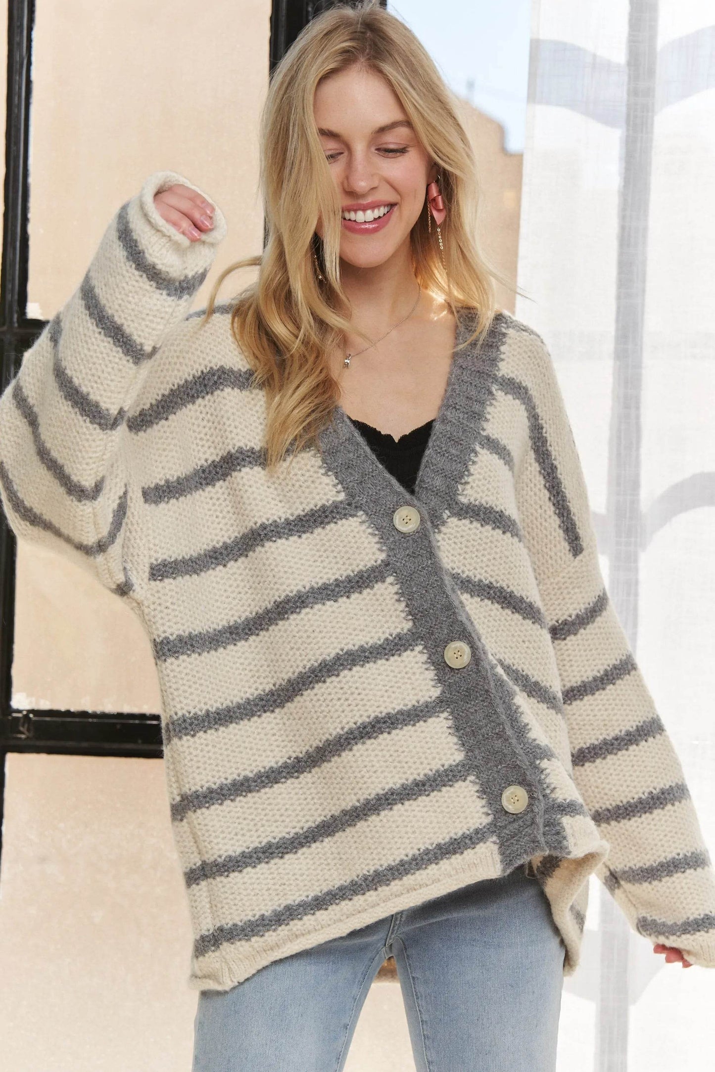 ADORA Horizontally Striped Button Up Cardigan - Shop Style & More | Fresh Looks, Everyday Deals & Free Shipping
