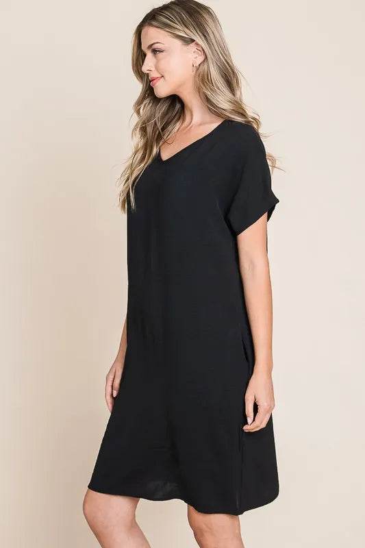BOMBOM V-Neck Short Sleeve Dress with Pockets - Shop Style & More | Fresh Looks, Everyday Deals & Free Shipping