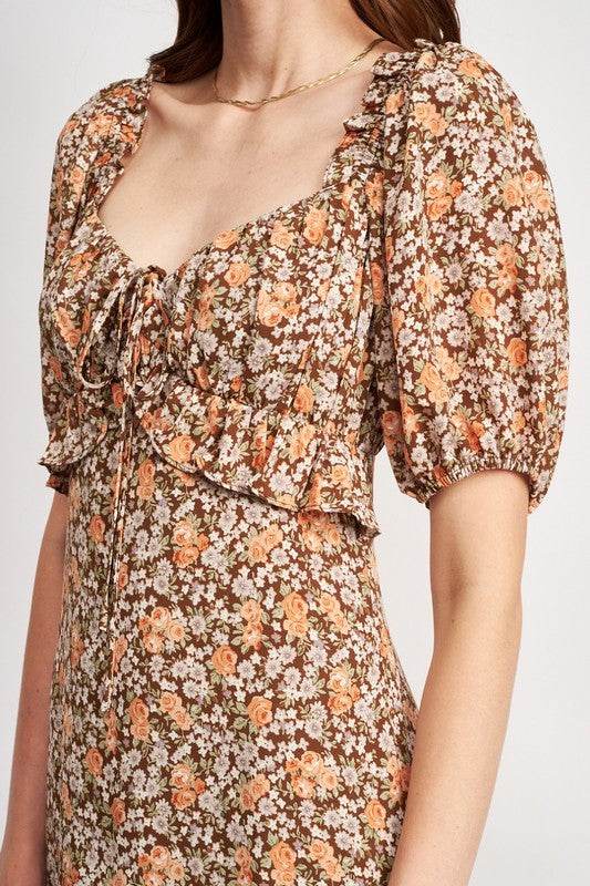 FLORAL MIDI DRESS WTIH RUFFLE DETAILS - Shop Style & More | Fresh Looks, Everyday Deals & Free Shipping