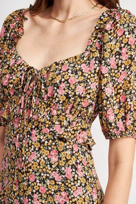 FLORAL MIDI DRESS WTIH RUFFLE DETAILS - Shop Style & More | Fresh Looks, Everyday Deals & Free Shipping