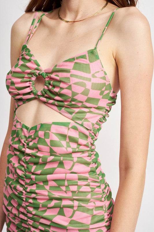SPAGHETTI STRAP RUCHED DRESS WITH CUT OUT - Shop Style & More | Fresh Looks, Everyday Deals & Free Shipping