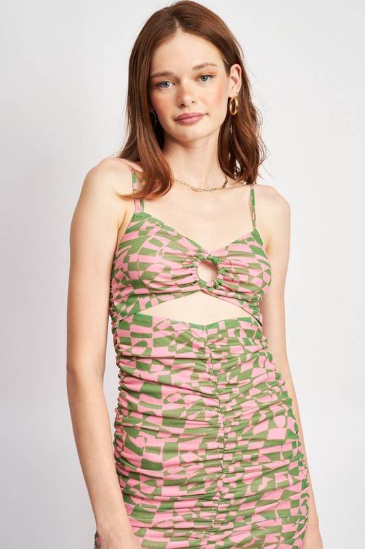 SPAGHETTI STRAP RUCHED DRESS WITH CUT OUT - Shop Style & More | Fresh Looks, Everyday Deals & Free Shipping