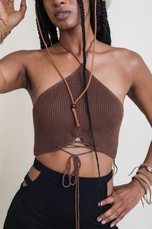 Lace-Up Halter Knit Bralette - Shop Style & More | Fresh Looks, Everyday Deals & Free Shipping