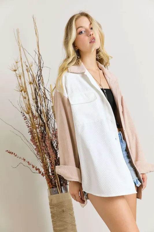 ADORA Color Block Corduroy Shacket - Shop Style & More | Fresh Looks, Everyday Deals & Free Shipping