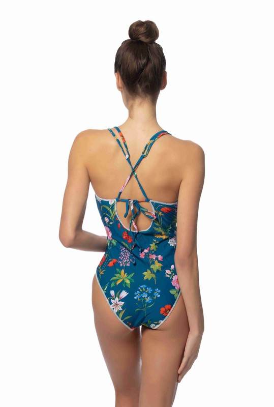 BLUE FLORAL ONE PIECE SWIMSUIT W/STITCHING DETAILS - Shop Style & More | Fresh Looks, Everyday Deals & Free Shipping