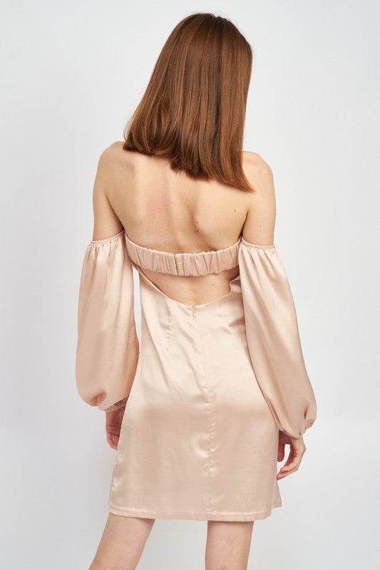 OFF SHOULDER MINI DRESS WITH BACK CUT OUT - Shop Style & More | Fresh Looks, Everyday Deals & Free Shipping