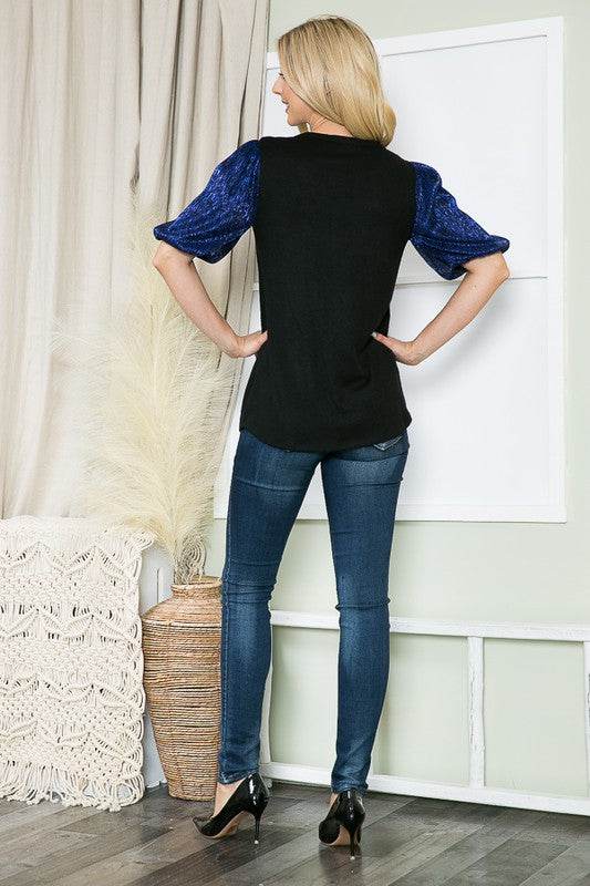 Pleat Bubble Sleeve Knit Top-Royal Blue - Shop Style & More | Fresh Looks, Everyday Deals & Free Shipping