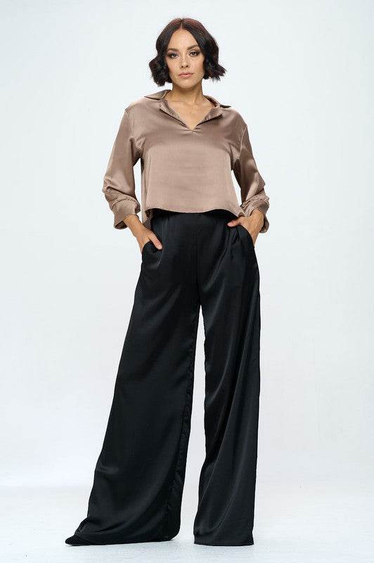 Stretch Satin Pants Elastic Waist and Pockets - Shop Style & More | Fresh Looks, Everyday Deals & Free Shipping