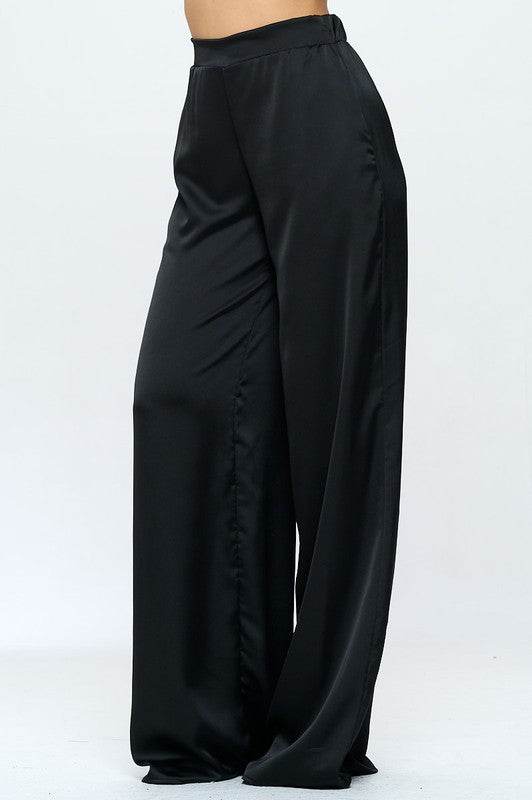 Stretch Satin Pants Elastic Waist and Pockets - Shop Style & More | Fresh Looks, Everyday Deals & Free Shipping