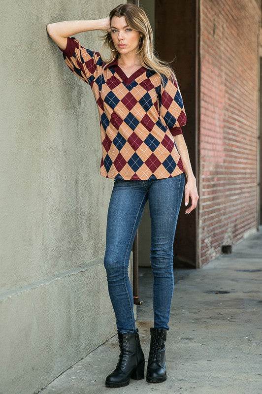 Collared Argyle Top - Shop Style & More | Fresh Looks, Everyday Deals & Free Shipping