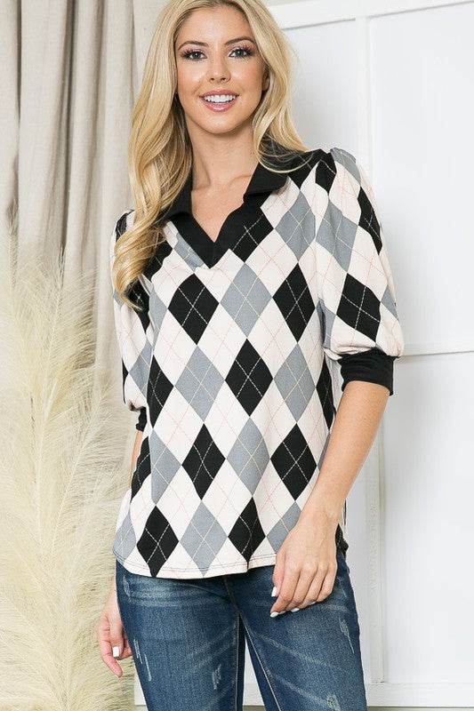 Collared Argyle Top - Shop Style & More | Fresh Looks, Everyday Deals & Free Shipping