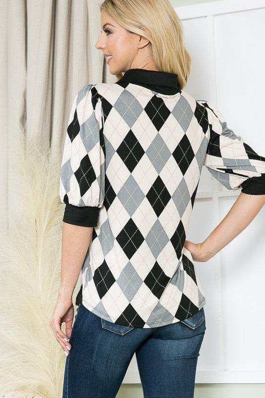 Collared Argyle Top - Shop Style & More | Fresh Looks, Everyday Deals & Free Shipping