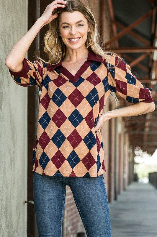 Collared Argyle Top - Shop Style & More | Fresh Looks, Everyday Deals & Free Shipping