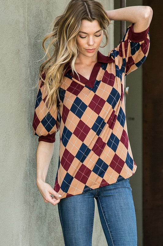 Collared Argyle Top - Shop Style & More | Fresh Looks, Everyday Deals & Free Shipping