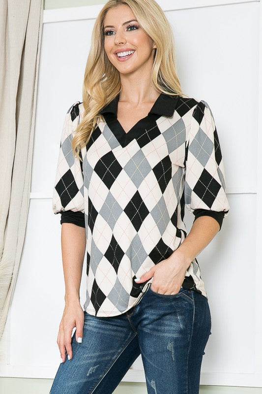 Collared Argyle Top - Shop Style & More | Fresh Looks, Everyday Deals & Free Shipping