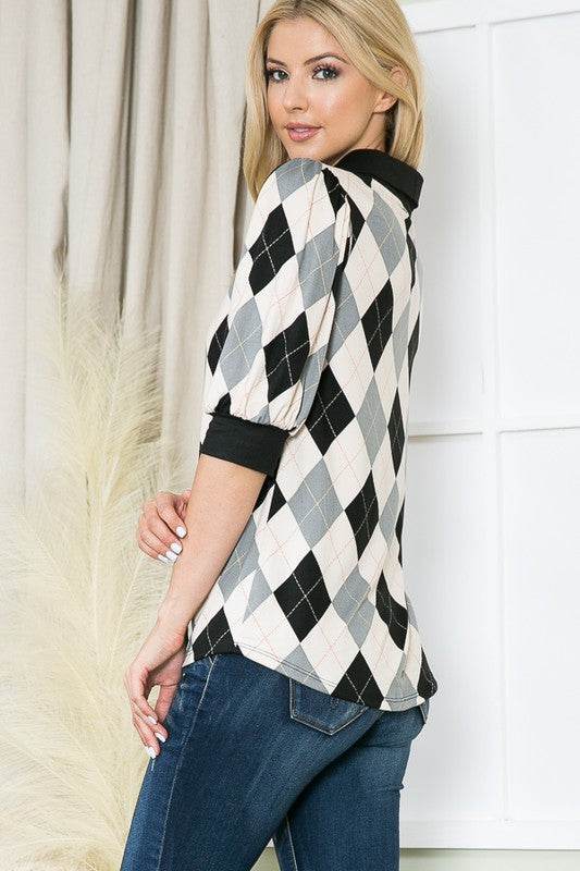 Collared Argyle Top - Shop Style & More | Fresh Looks, Everyday Deals & Free Shipping