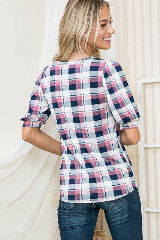 Plaid Puff Sleeve Jersey Top - Shop Style & More | Fresh Looks, Everyday Deals & Free Shipping