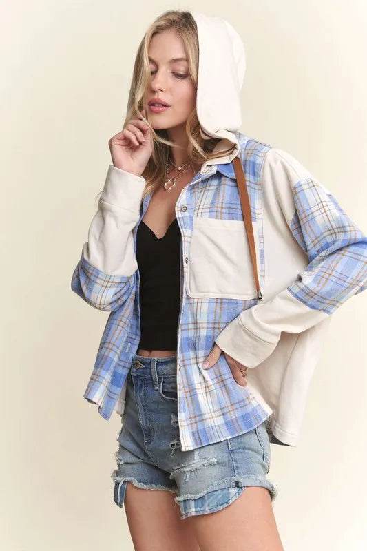 ADORA Button Down Plaid Hoodie Shacket - Shop Style & More | Fresh Looks, Everyday Deals & Free Shipping
