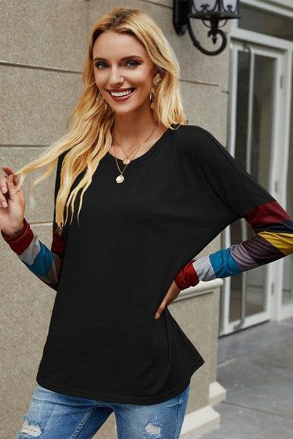 Crew Neck Basic Color Block Top - Shop Style & More | Fresh Looks, Everyday Deals & Free Shipping