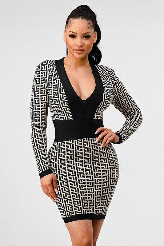 ATHINA BLACK AND WHITE PRINT BANDAGE DRESS - Shop Style & More | Fresh Looks, Everyday Deals & Free Shipping