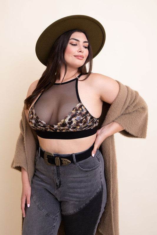 Plus Size Mesh Print High Neck Bralette - Shop Style & More | Fresh Looks, Everyday Deals & Free Shipping
