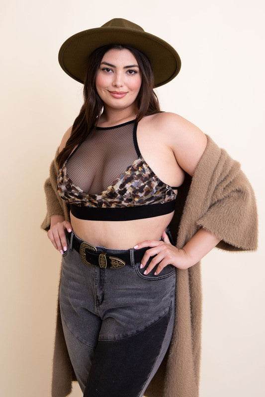 Plus Size Mesh Print High Neck Bralette - Shop Style & More | Fresh Looks, Everyday Deals & Free Shipping
