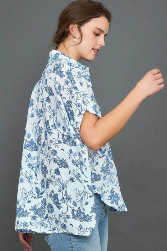 Umgee Full Size Two Tone Floral Print Top Plus Size - Shop Style & More | Fresh Looks, Everyday Deals & Free Shipping
