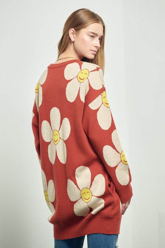 HAPPY FACE FLORAL PRINT KNIT SWETAER - Shop Style & More | Fresh Looks, Everyday Deals & Free Shipping