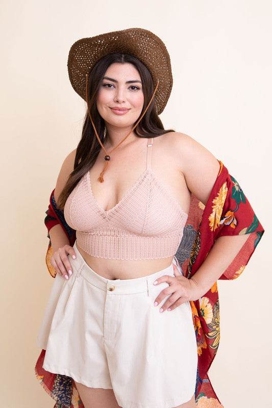 Plus Size Ribbed Lace Boho Racerback Bralette - Shop Style & More | Fresh Looks, Everyday Deals & Free Shipping