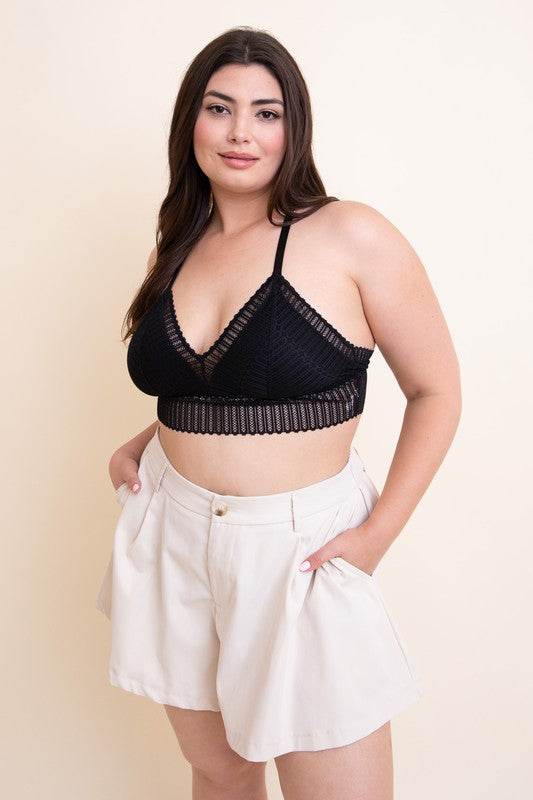 Plus Size Ribbed Lace Boho Racerback Bralette - Shop Style & More | Fresh Looks, Everyday Deals & Free Shipping