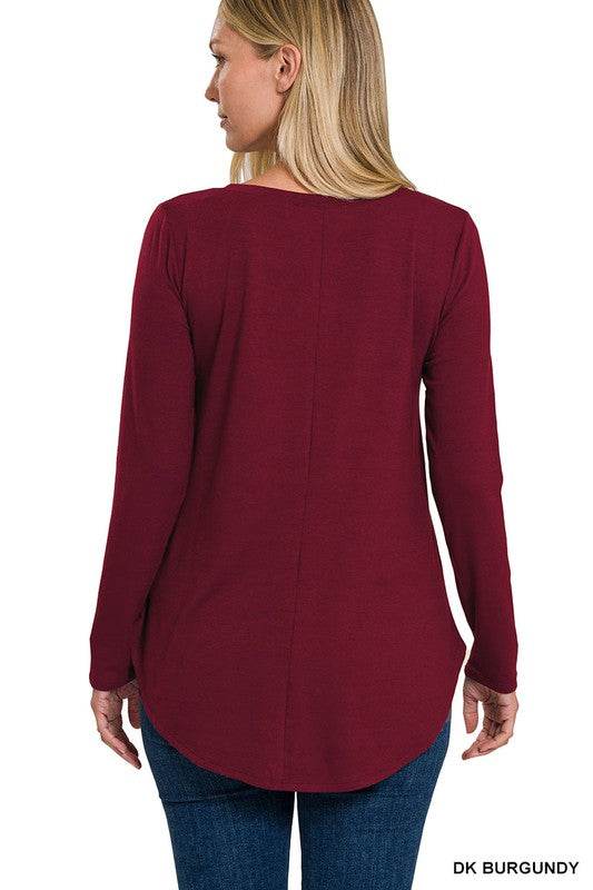 Long Sleeve V-Neck Round Hem Top - Shop Style & More | Fresh Looks, Everyday Deals & Free Shipping