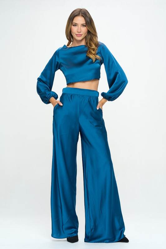 Stretch Satin Pants w/ Elastic Waist and Pockets - Shop Style & More | Fresh Looks, Everyday Deals & Free Shipping