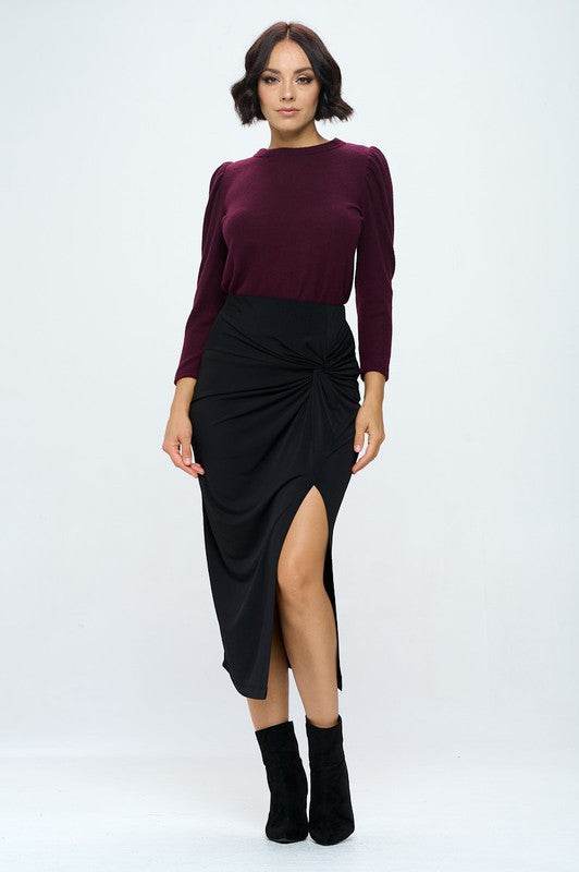 Made in USA Midi Skirt with Front Knot and Slit - Shop Style & More | Fresh Looks, Everyday Deals & Free Shipping